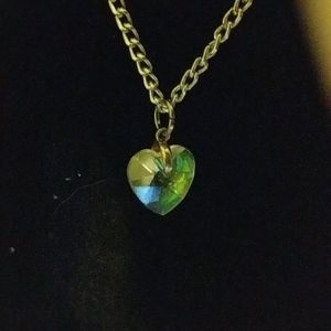 Iridescent clear Glass Heart necklace 18 in chain